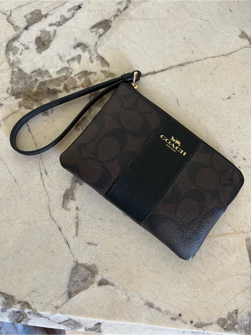 Coach Signature Leather Wristlet - corner zip wallet pouch